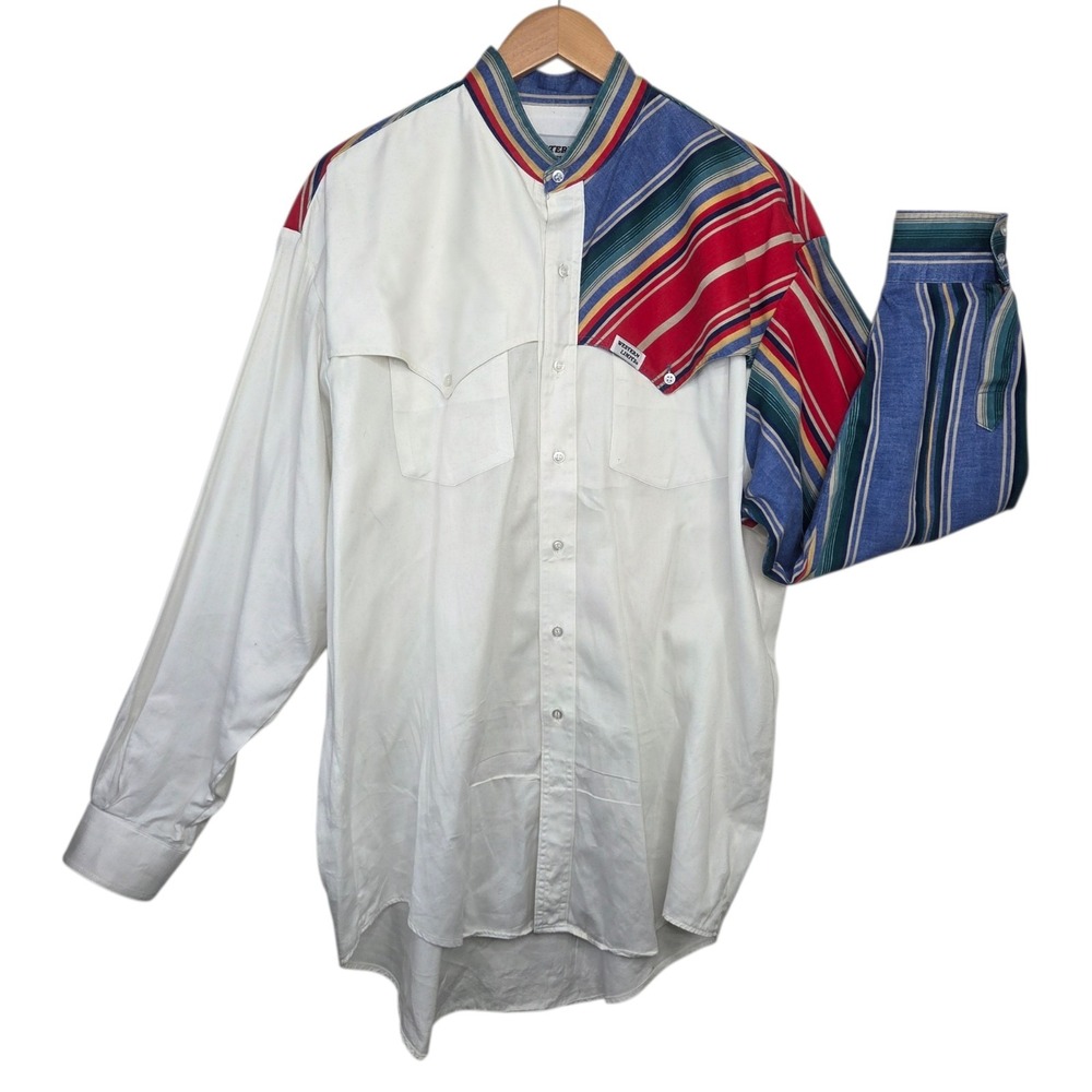 Vtg Western Limits Mens 90s Rodeo Aztec Button Up Shirt SZ XL Colorblock Cowboy